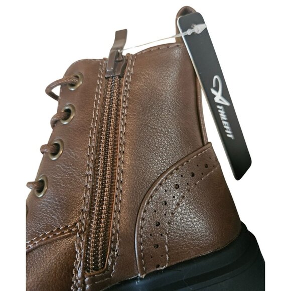 Athlefit Kids Brown Leather Ankle Boots With Side Zipper & Lace-Up Design Size 7 - Picture 4 of 6